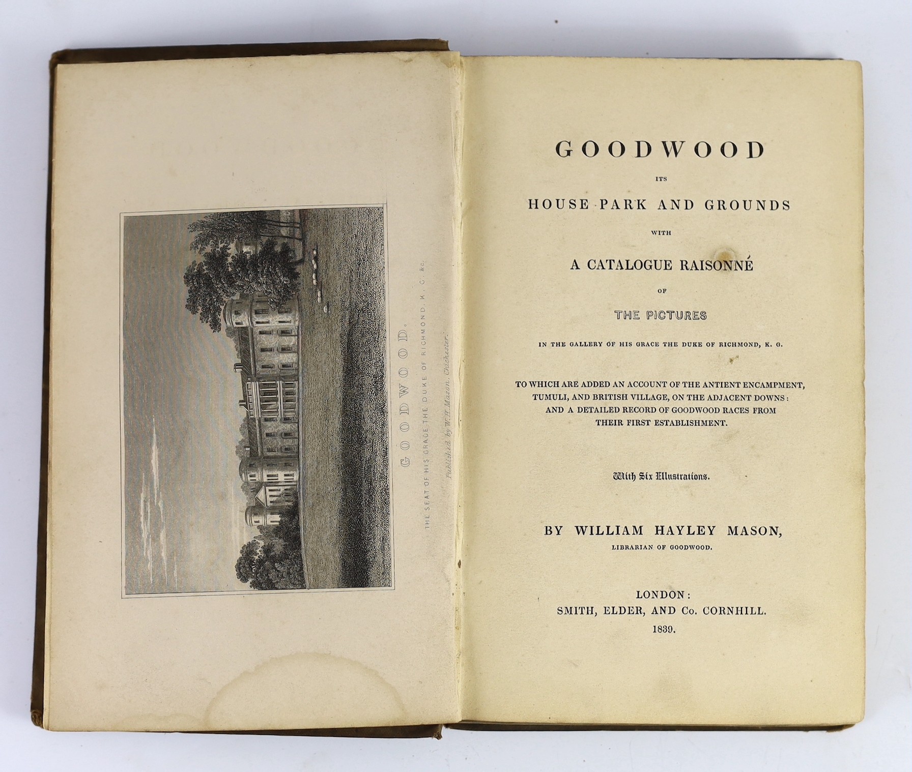 CHICHESTER: Jacques, D. - A Visit to Goodwood ... the Seat of His Grace the Duke of Richmond ... 3 plates, subscribers list; old half calf and marbled boards. Chichester: published by the Author, North Street ... 1822; M